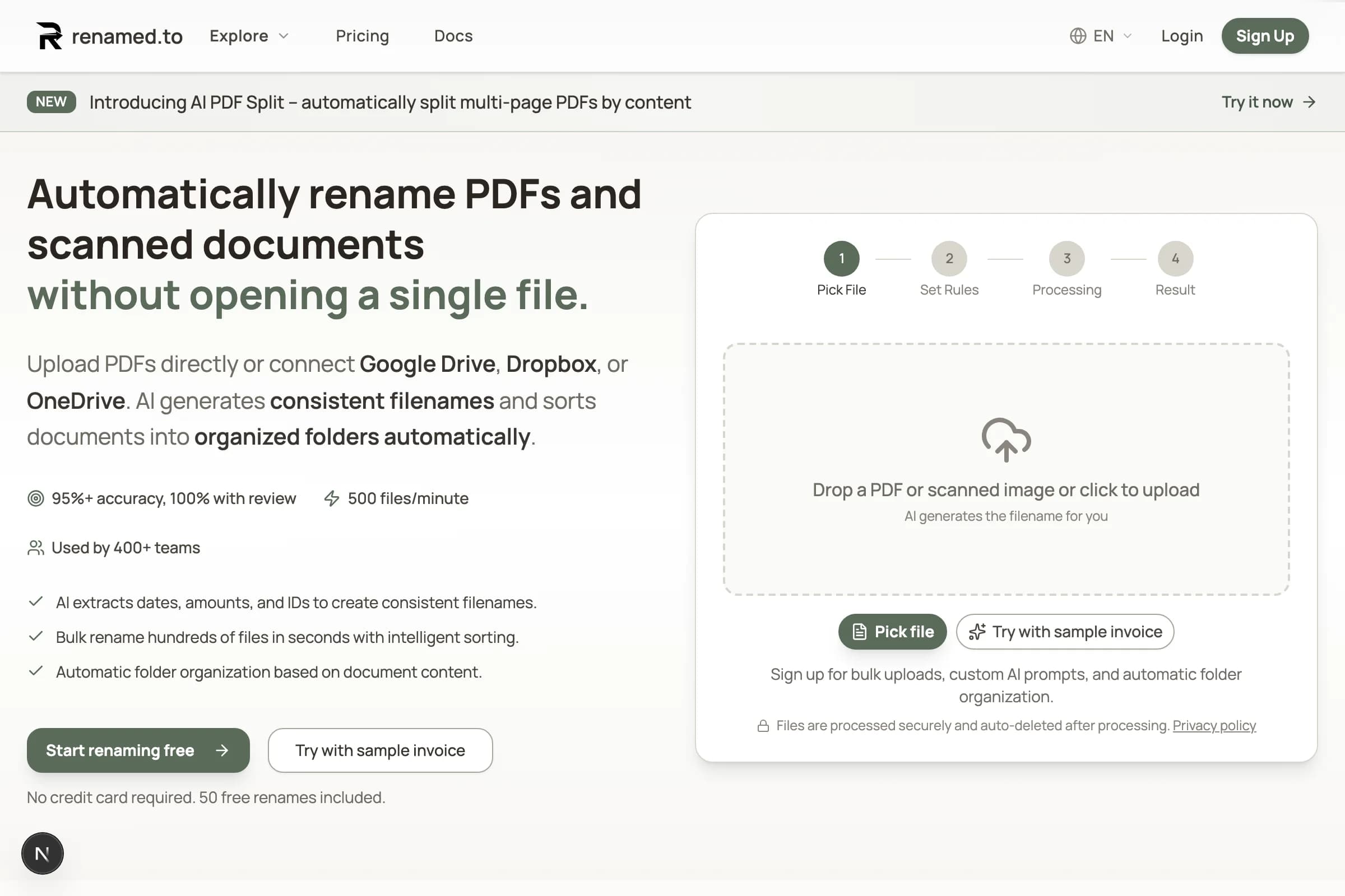 Renamed.to homepage in English