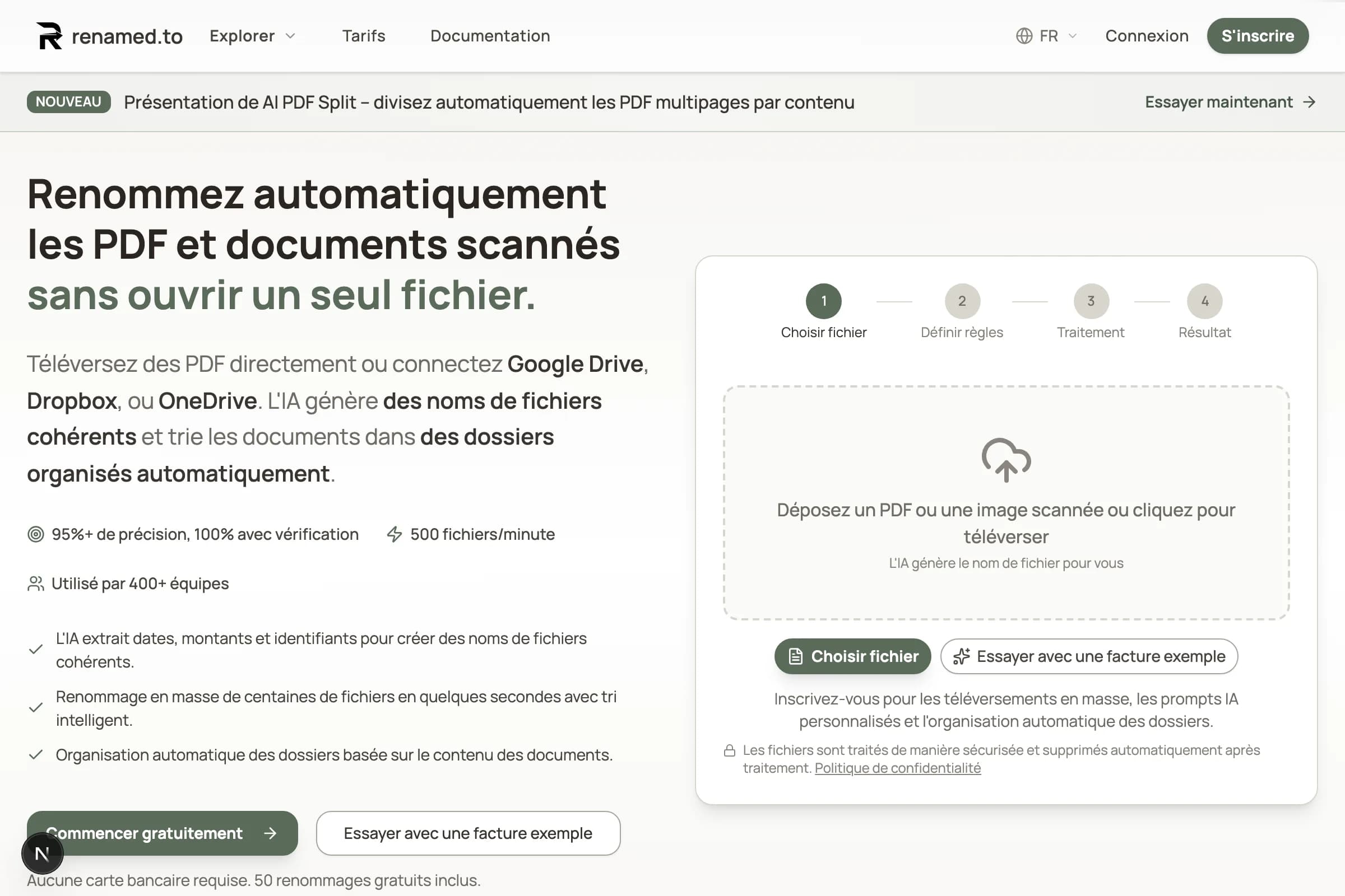 Renamed.to homepage in French