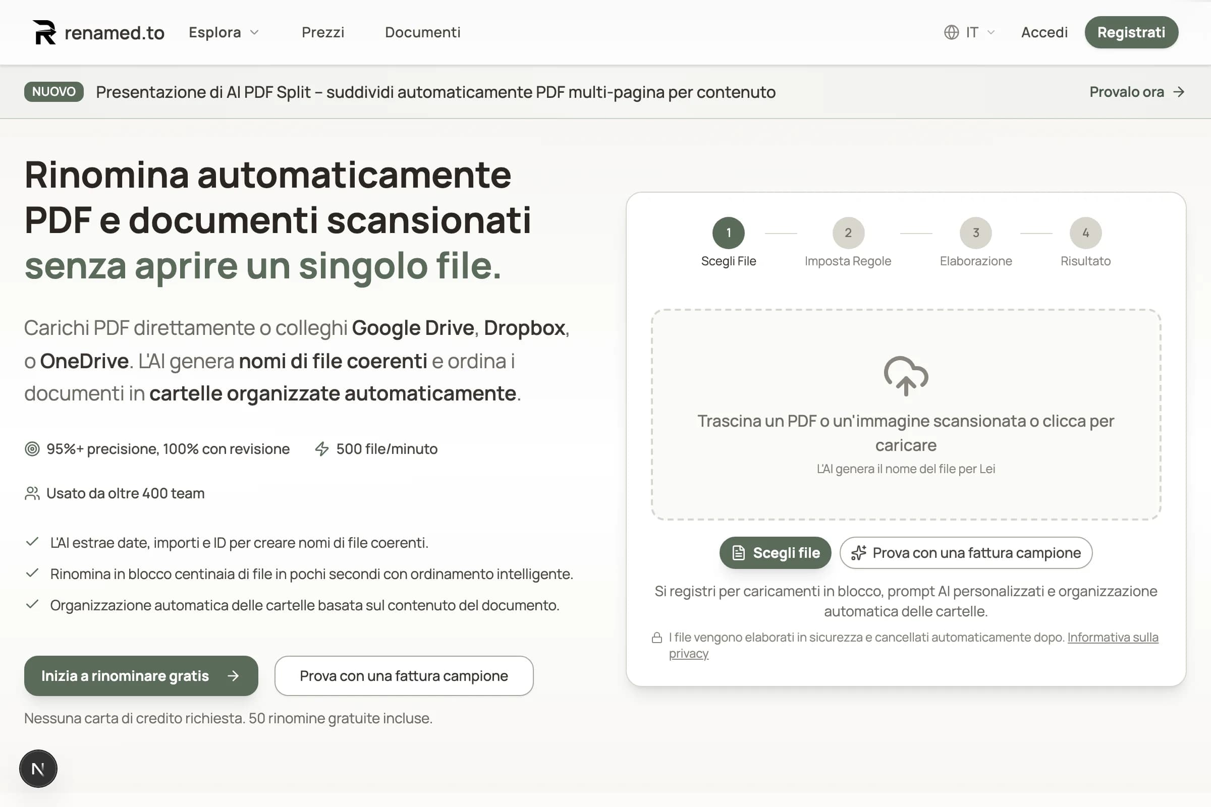 Renamed.to homepage in Italian