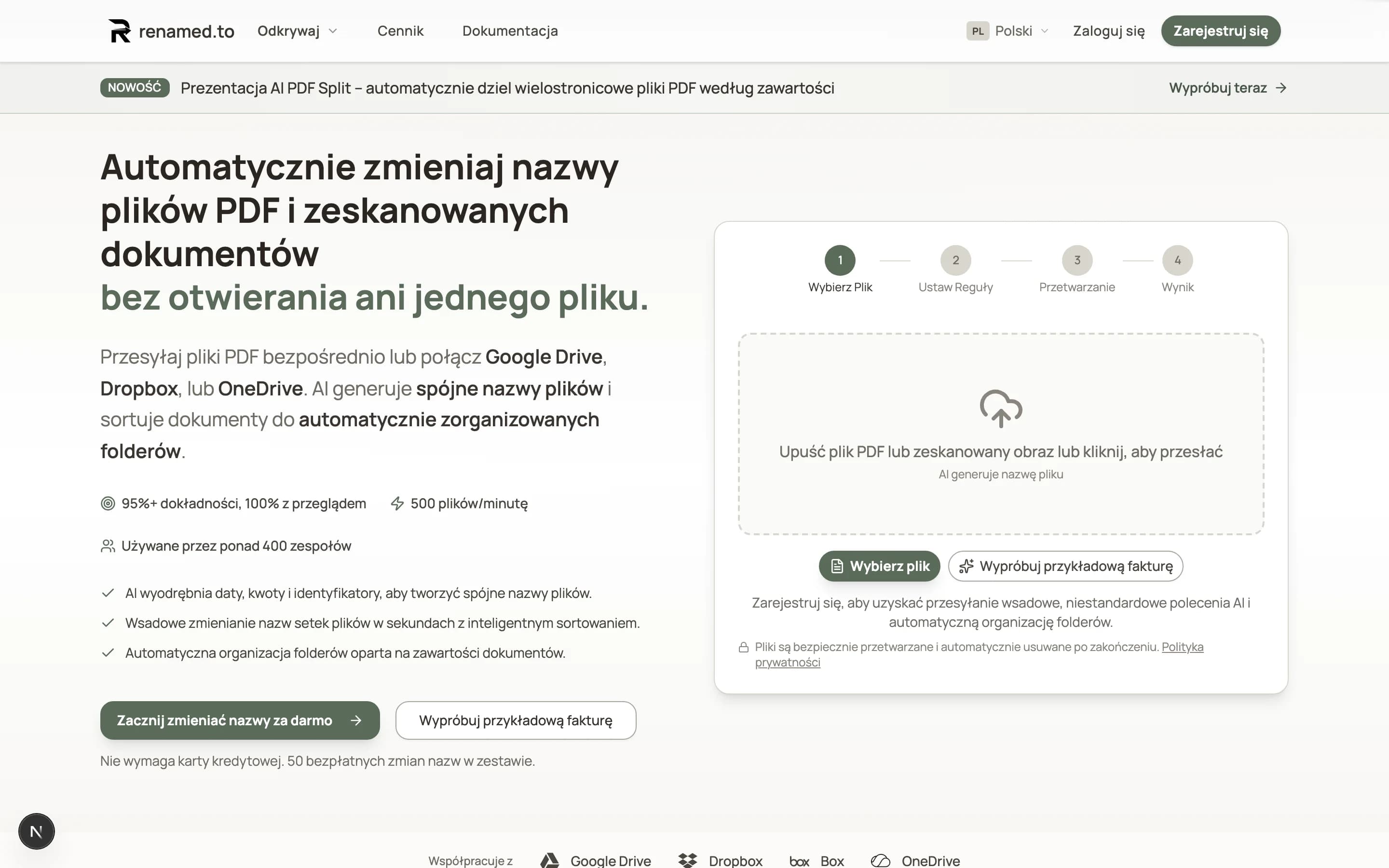 Renamed.to homepage in Polish