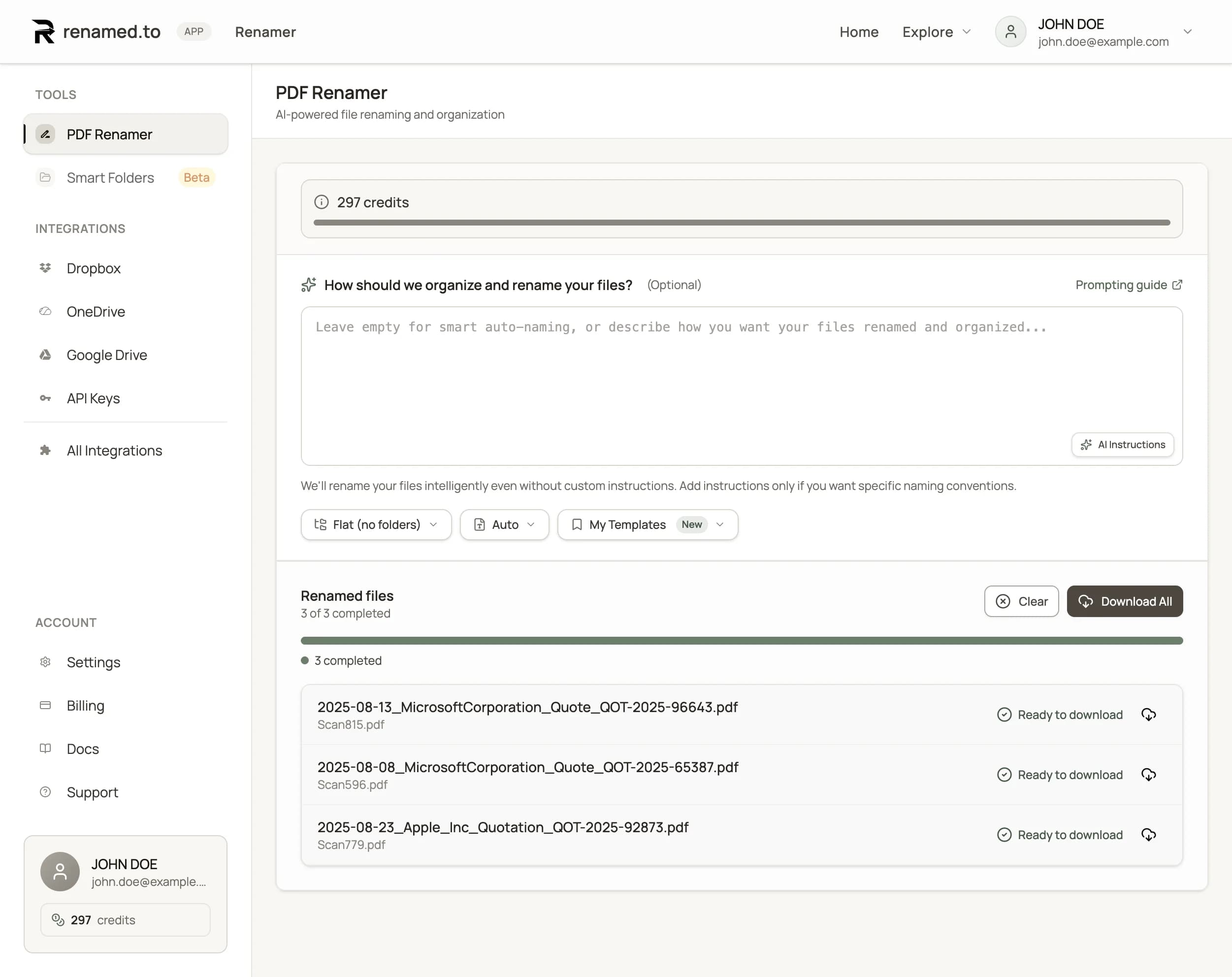 PDF Renamer results - Perfectly named files with confidence scores