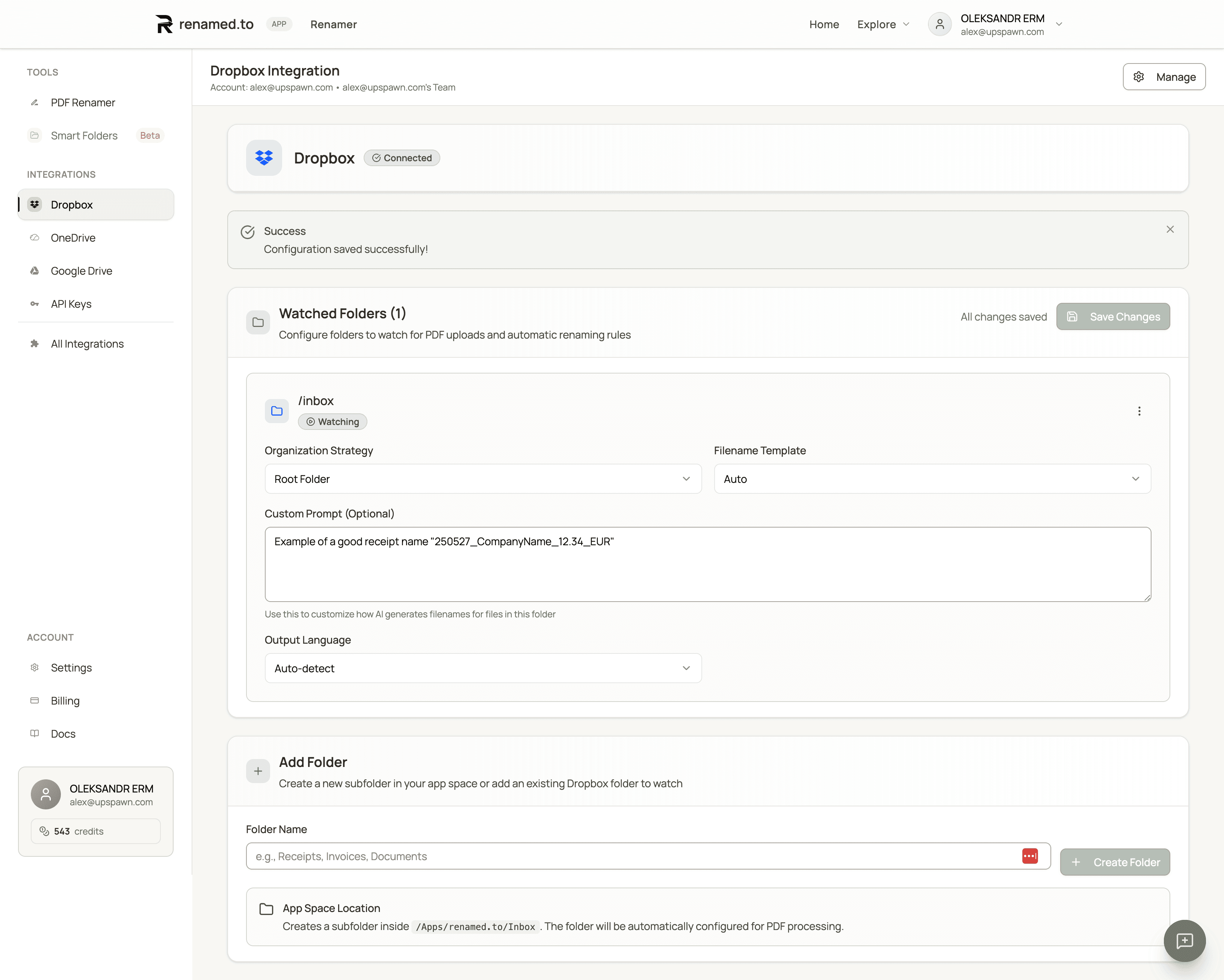 Configuring AI renaming rules in the Renamed.to dashboard