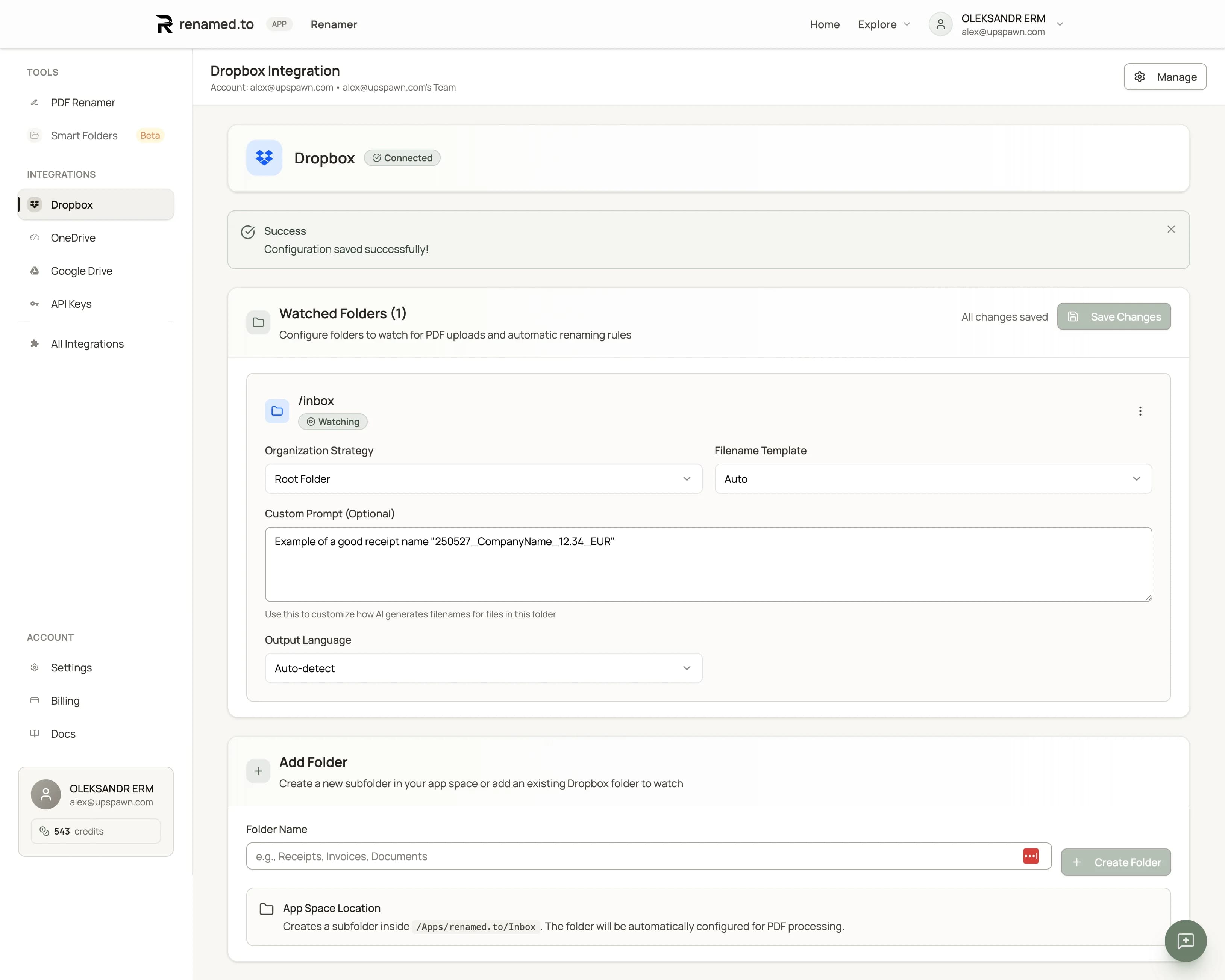 Configuring AI renaming rules in the Renamed.to dashboard