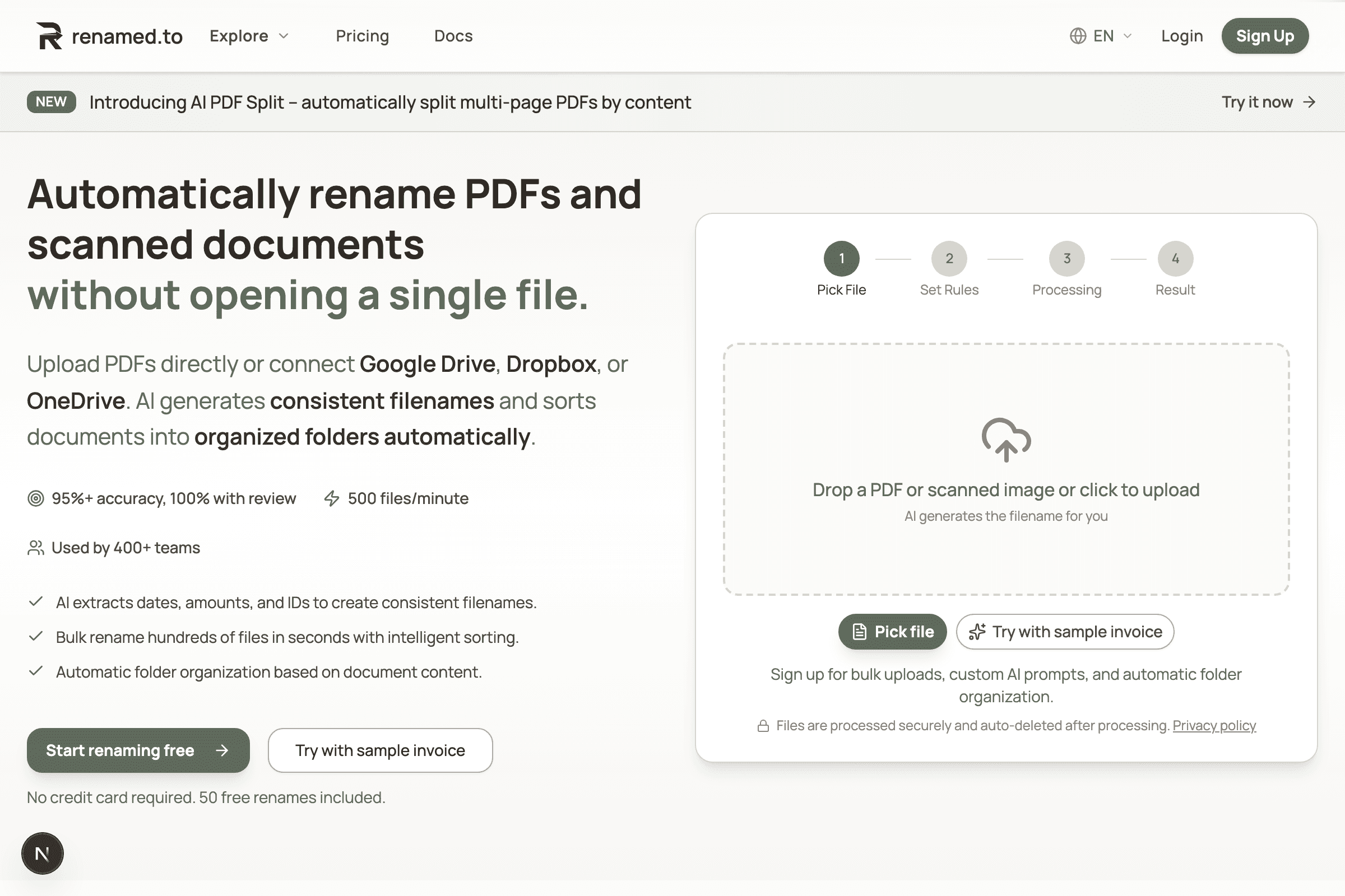 Renamed.to homepage in English