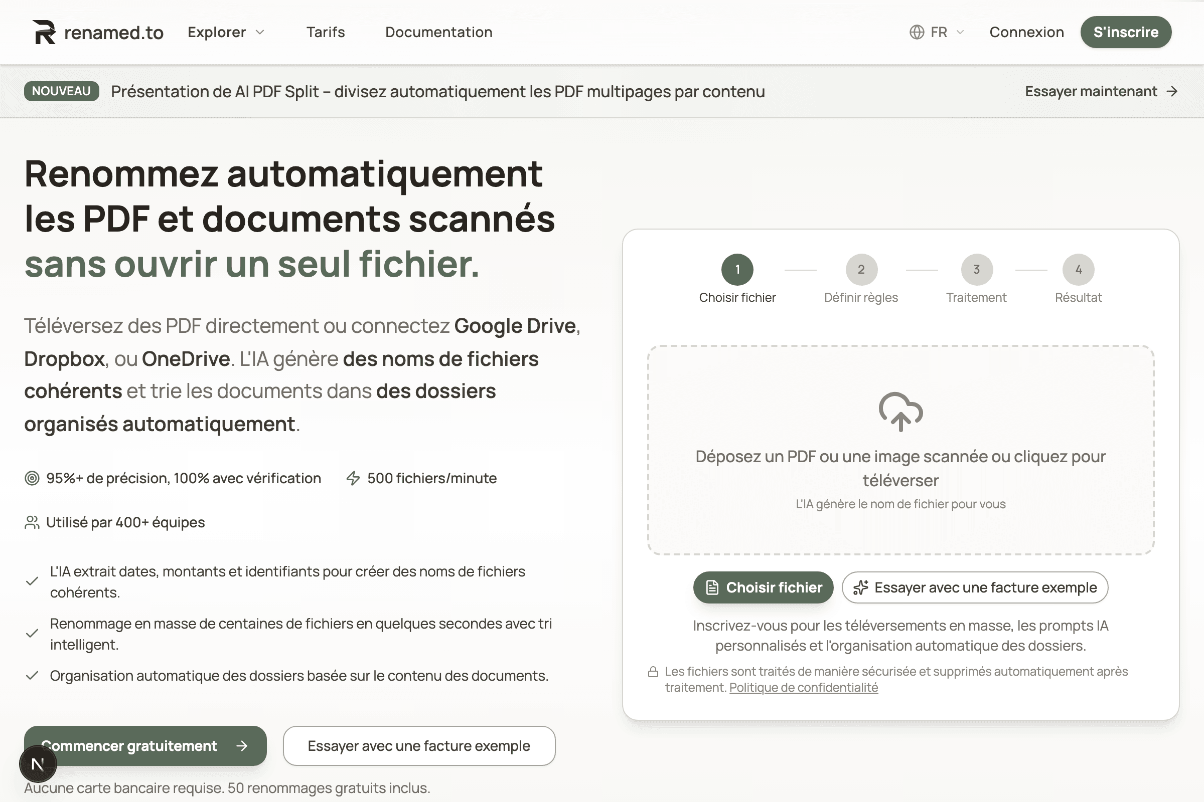Renamed.to homepage in French