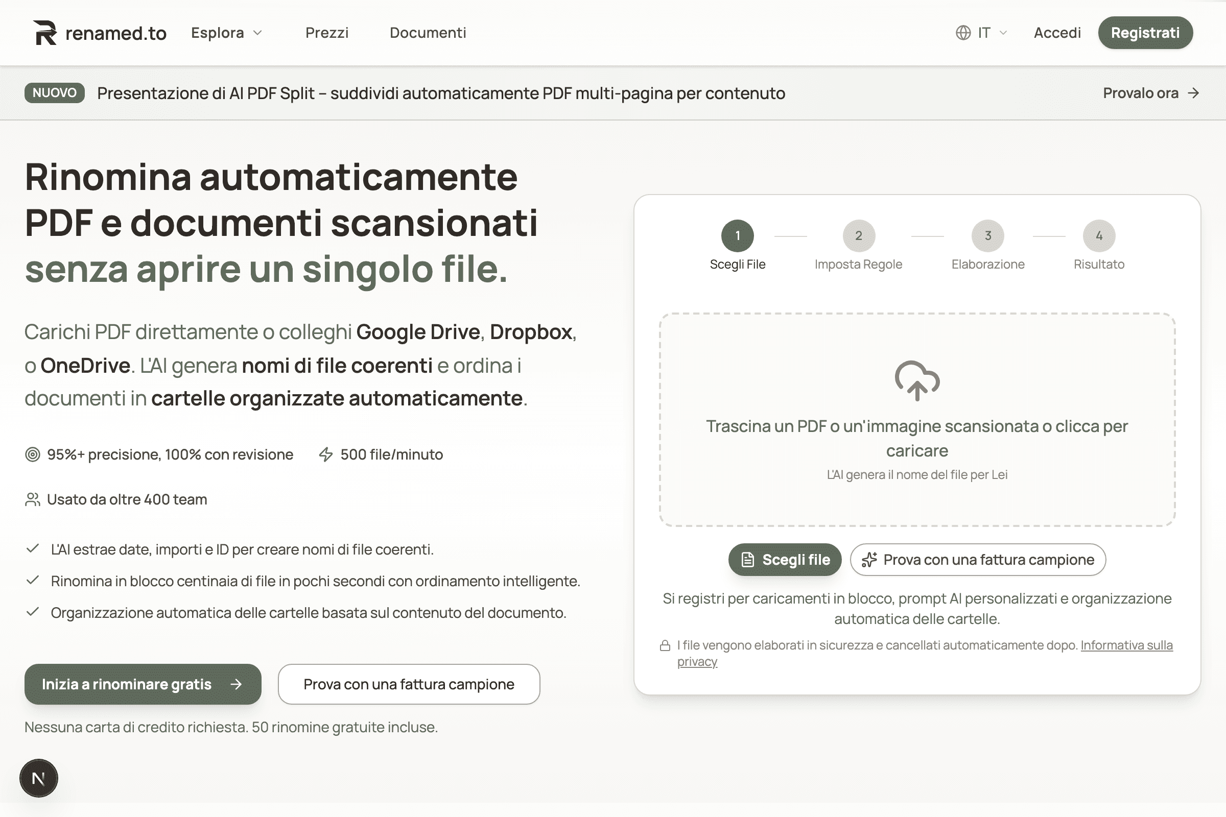 Renamed.to homepage in Italian