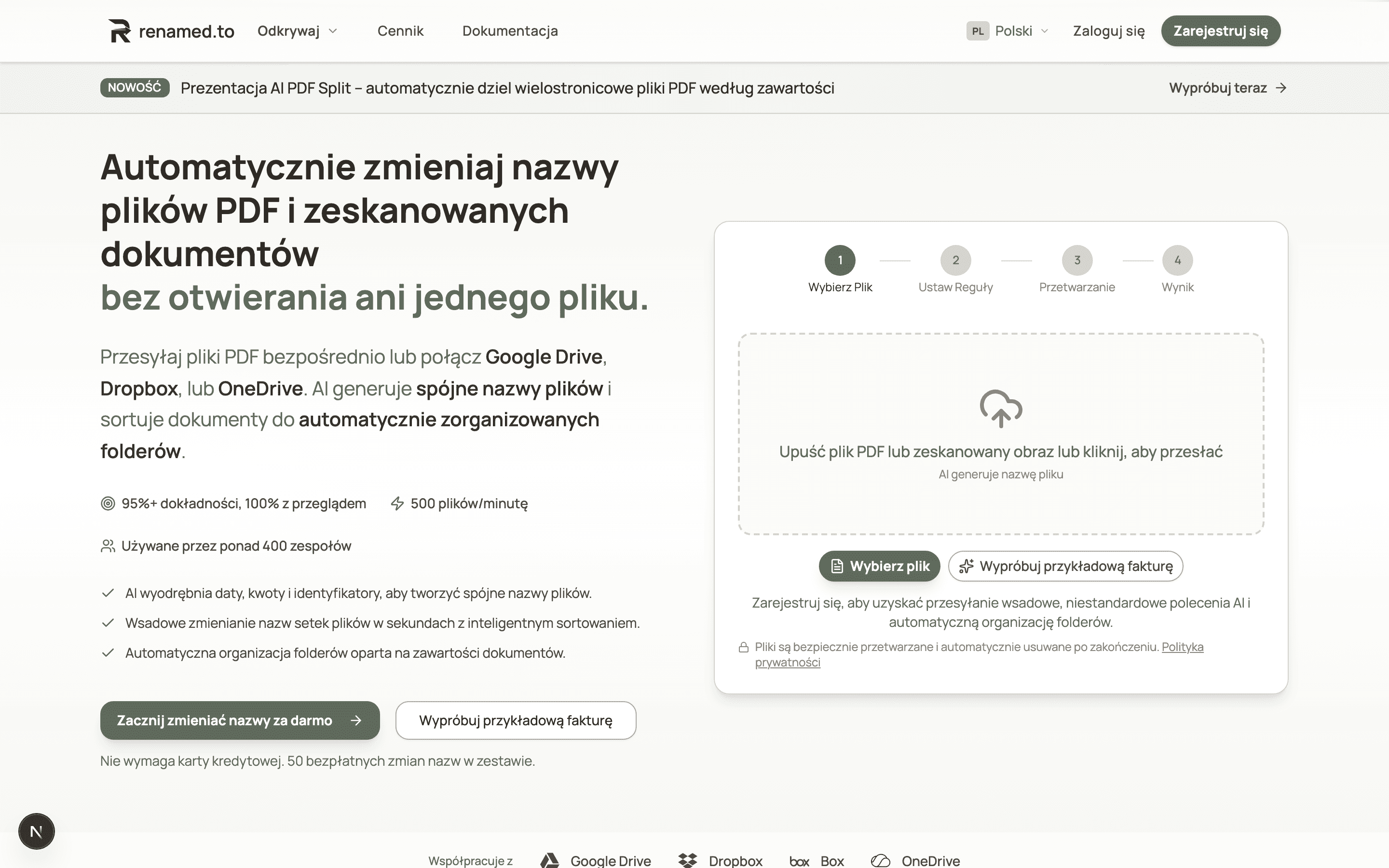 Renamed.to homepage in Polish