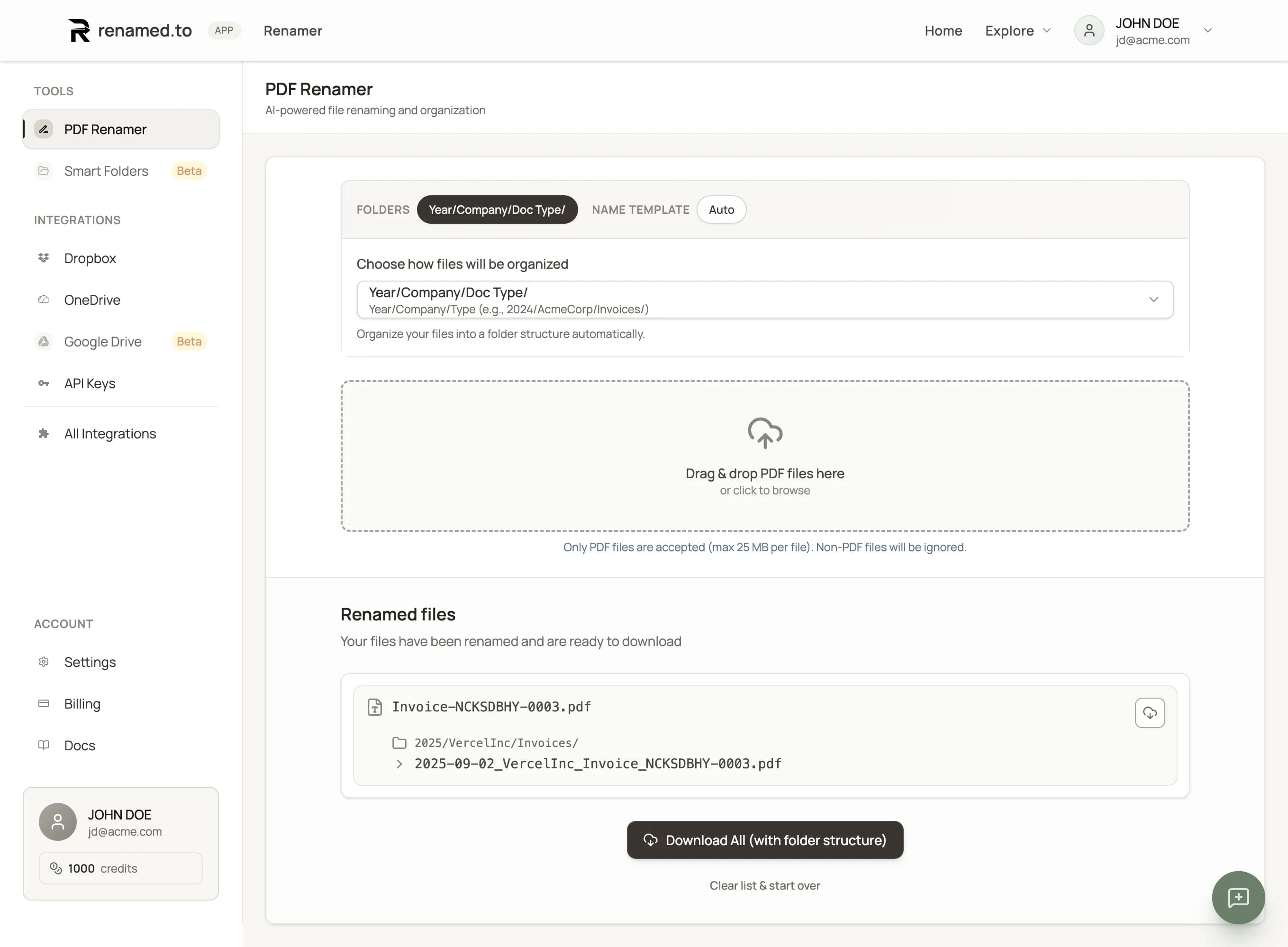PDF Renamer results - Perfectly named files with confidence scores