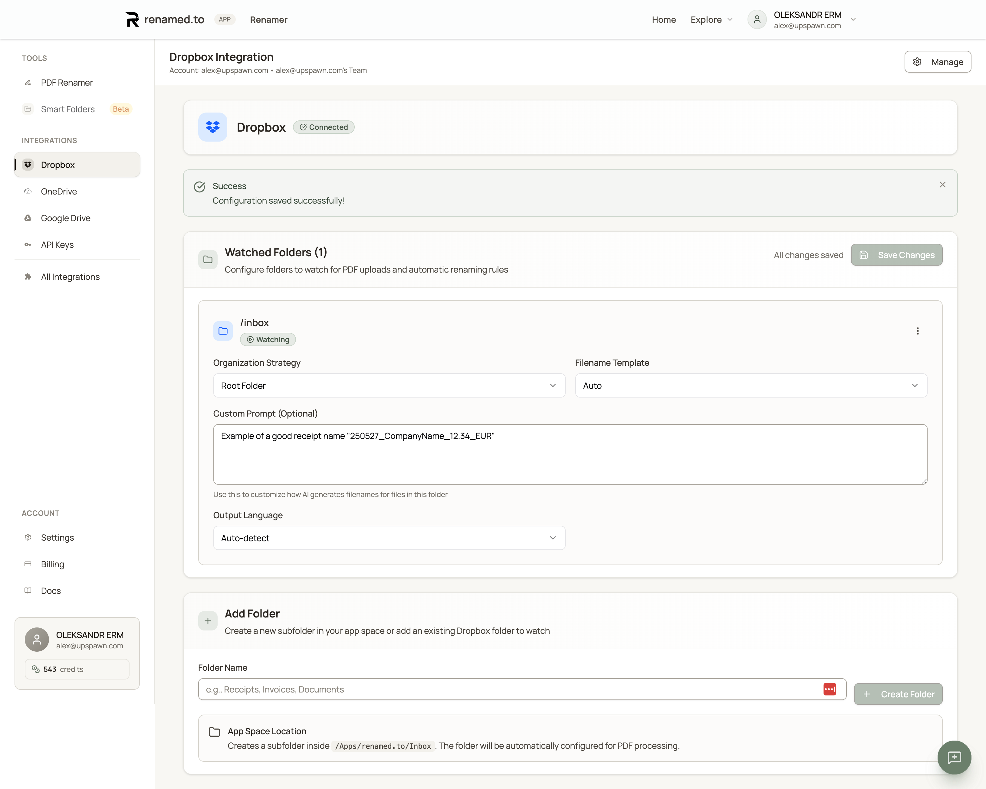 Configuring AI renaming rules in the Renamed.to dashboard